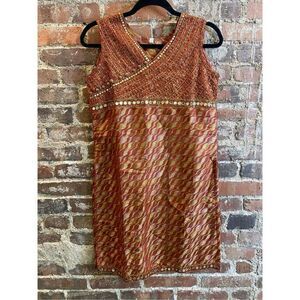 Beaded Ethnic Tunic Top Burnt Orange/Red/Gold Sleeveless V-Neck Women’s Size 38